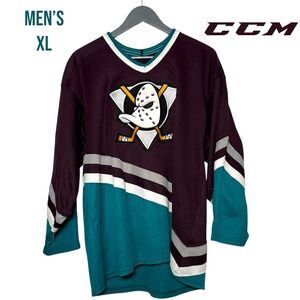 Vintage CCM Mighty Ducks‎ Hockey Jersey XL Anaheim Teal Purple Disney NHL Retro